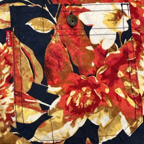 Levi's Mens Large Navy Blue Floral Button Down Short Sleeve Cotton Shirt - Picture 7 of 7